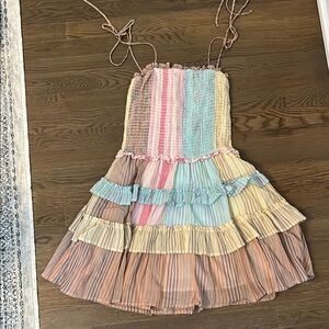 Storia Pink and Blue Ruffled Smocked Sundress